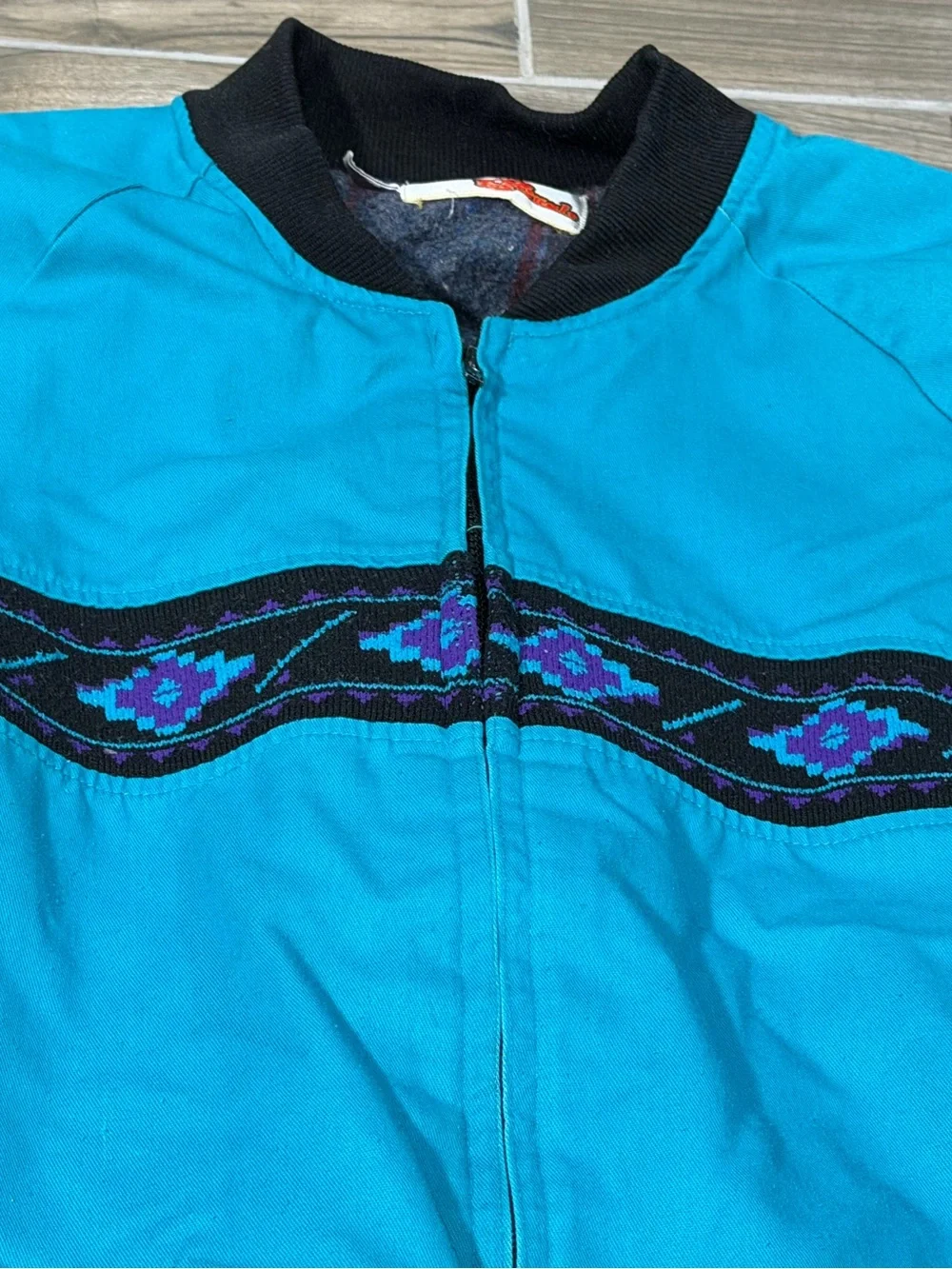 Vintage 90's Comfy Casuals Ski Jacket Turquoise Bomber Aztec Made In USA Large
